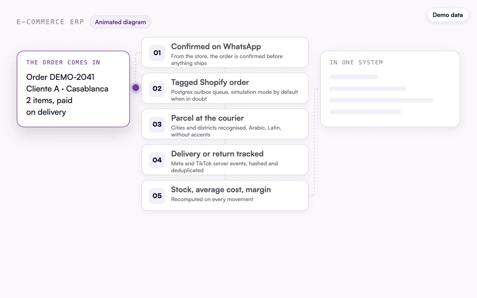 The animated diagram, demo data: the order that comes in.