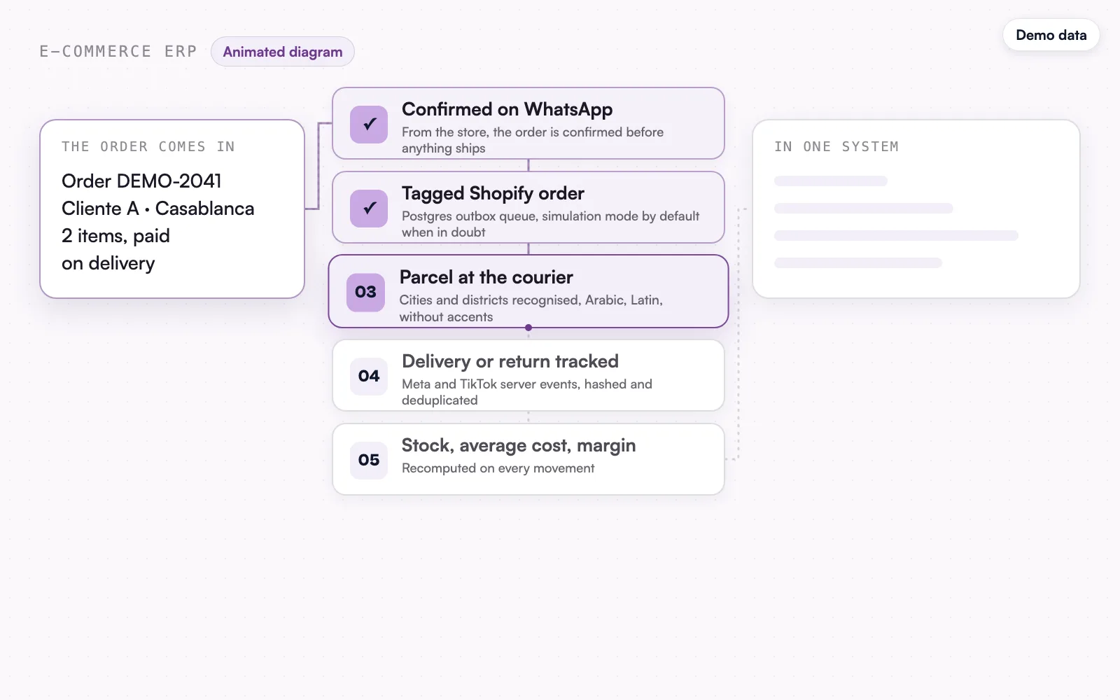 The animated diagram, demo data: the steps it goes through.