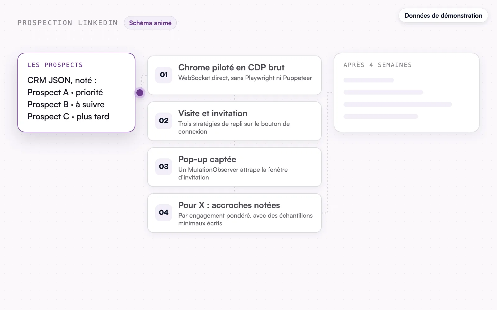 Le schéma animé, données de démonstration : le fichier de prospects notés.
